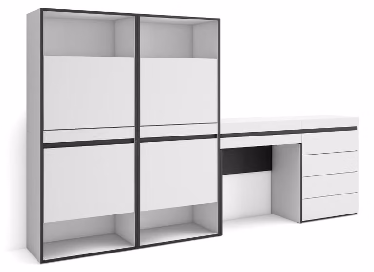 Armadio per scarpe, dimensioni 247x145x35 cm, con 2 ante a battente, 2 vani aperti, colore bianco
