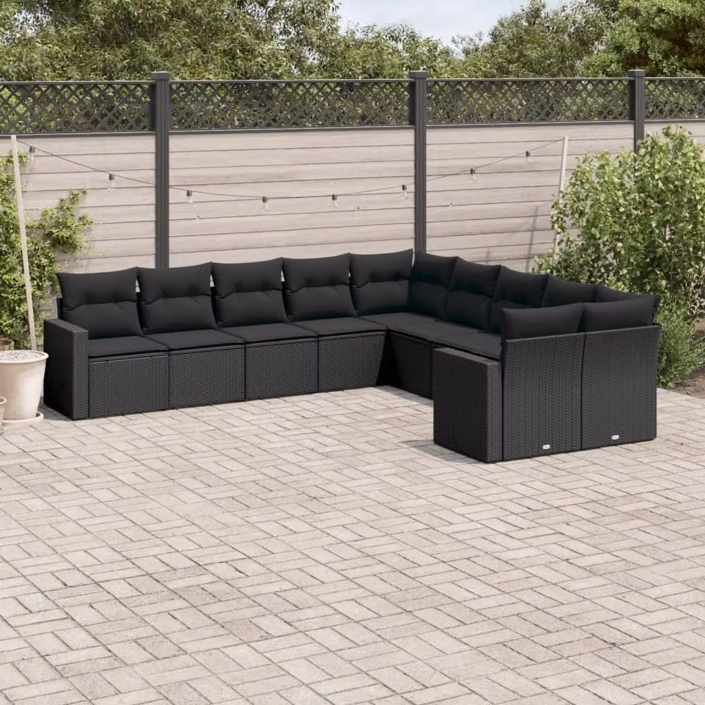 Maison Exclusive - Set Divani da Giardino 10pz con Cuscini in Polyrattan Nero
