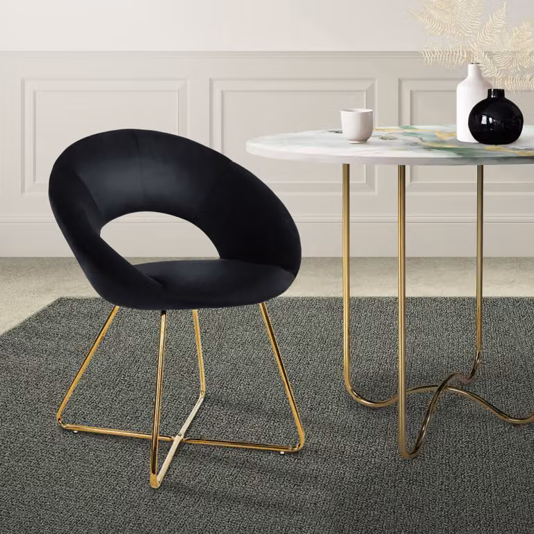 Sedia da pranzo ML-Design con schienale rotondo, nero, struttura in metallo vellutato