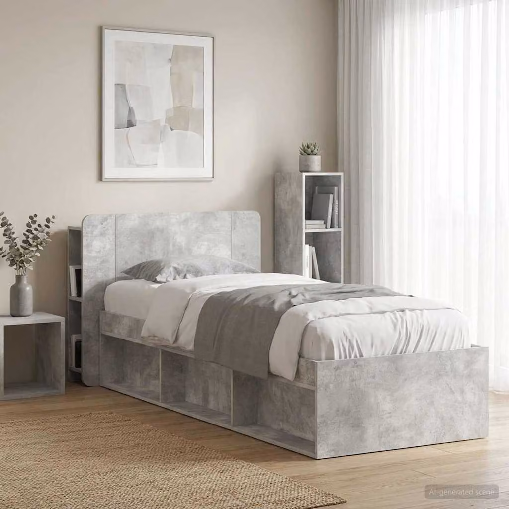 Testata del letto moderna vidaXL in legno ingegnerizzato grigio con ripiani integrati