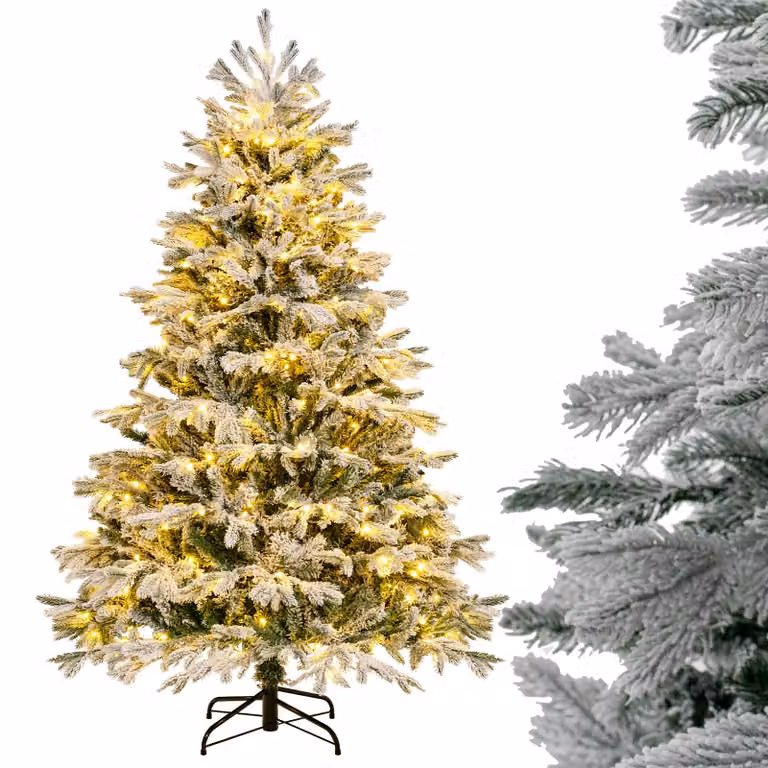 Albero di Natale artificiale COSTWAY CM24322DE, con neve e luci, abete da 180 cm, con 350 luci LED bianco caldo - A