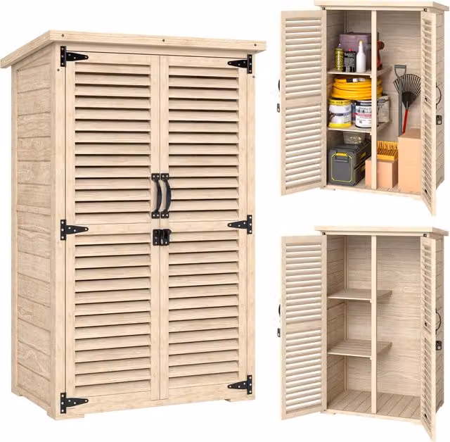Casetta da Giardino in Legno ¨C Xylo ¨C 75x50x118 cm Armadio per Attrezzi con 2 Ripiani