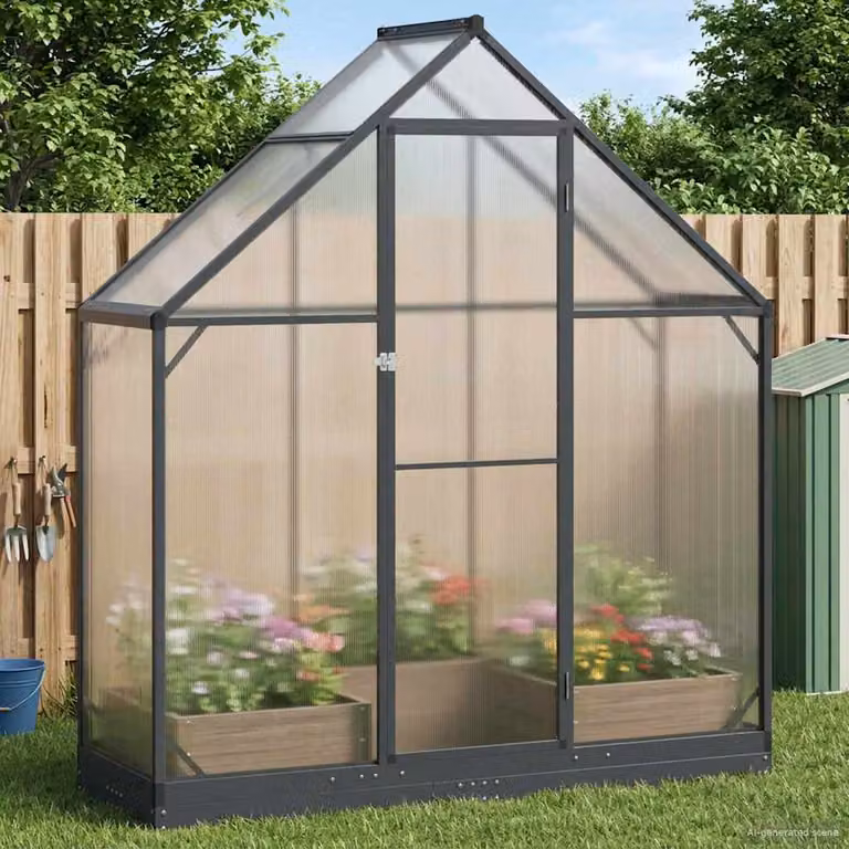 Serra da giardino vidaXL antracite con struttura in alluminio e acciaio zincato, modello a cupola curva, L: 183,5 cm, P: 63,5 cm, H: 207 cm