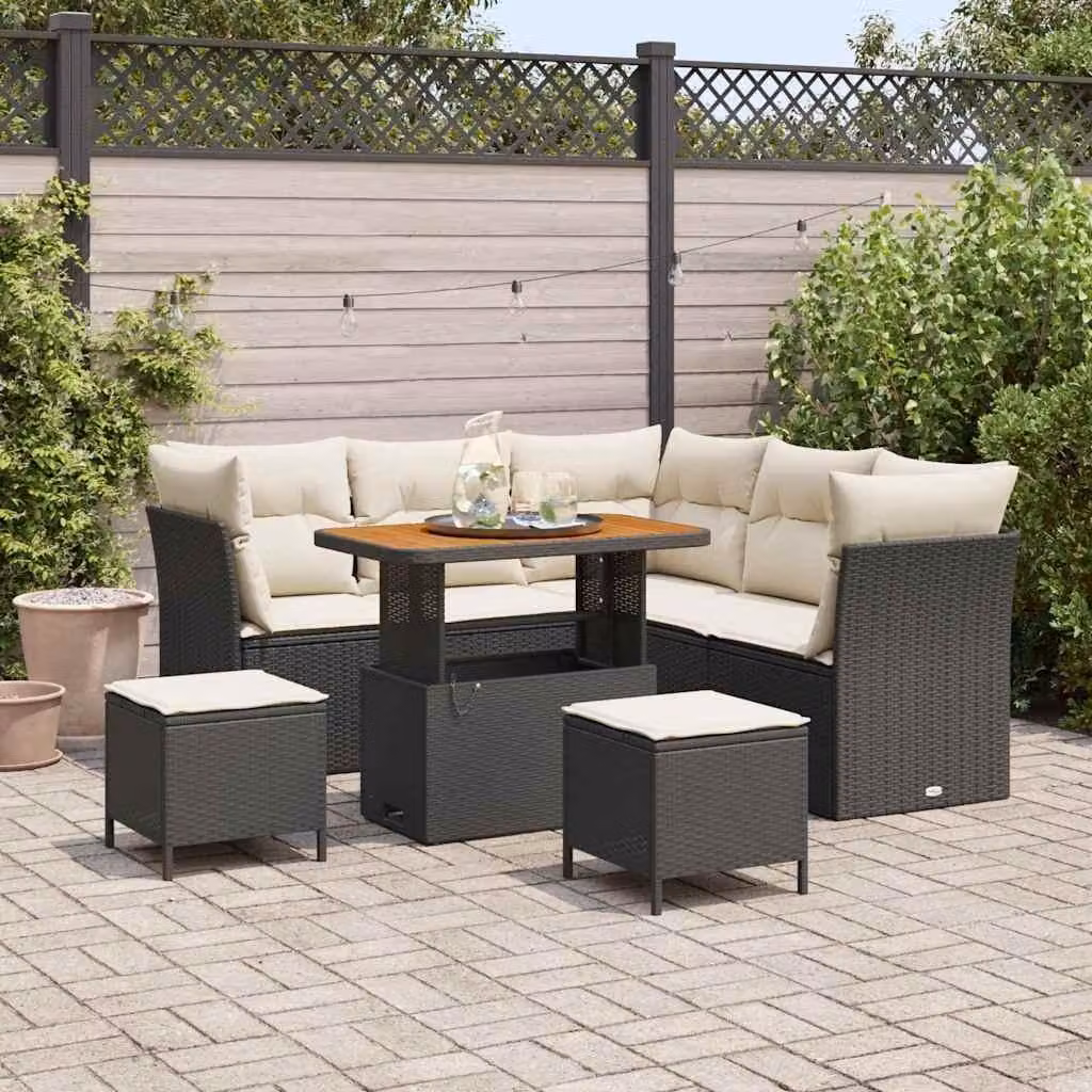 Maison Exclusive - Set da giardino composto da 8 pezzi, divano in rattan sintetico nero