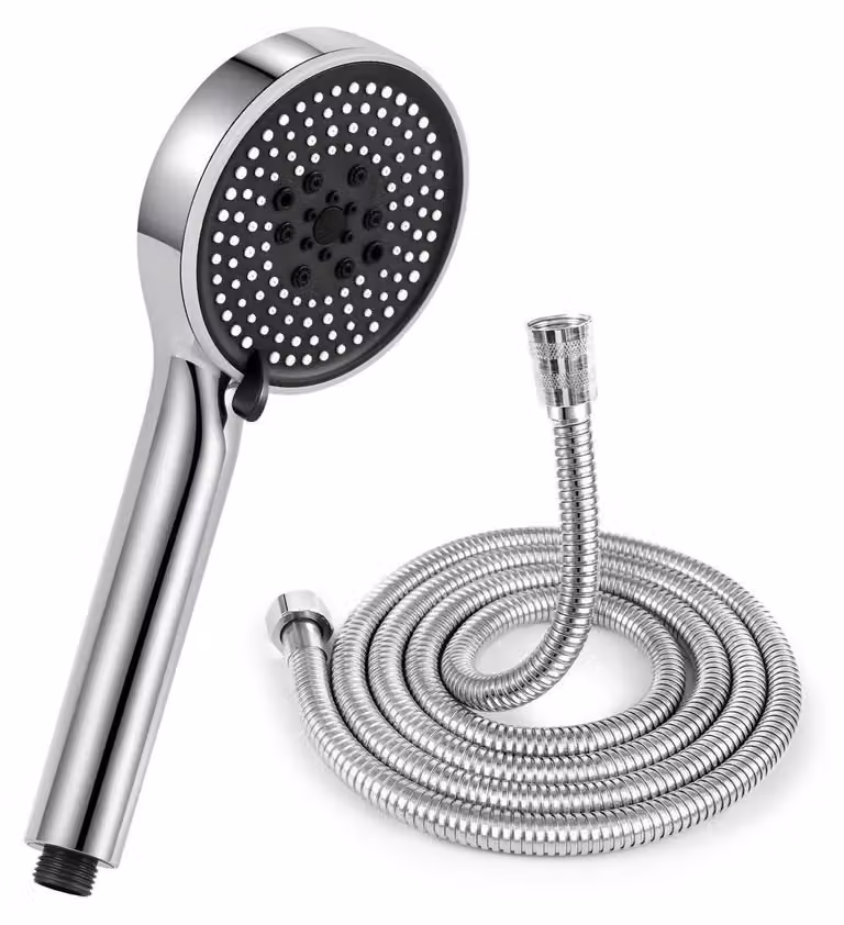 Doccia con tubo da 2 metri, soffione a risparmio idrico, 5 getti, materiale: ABS, acciaio inossidabile