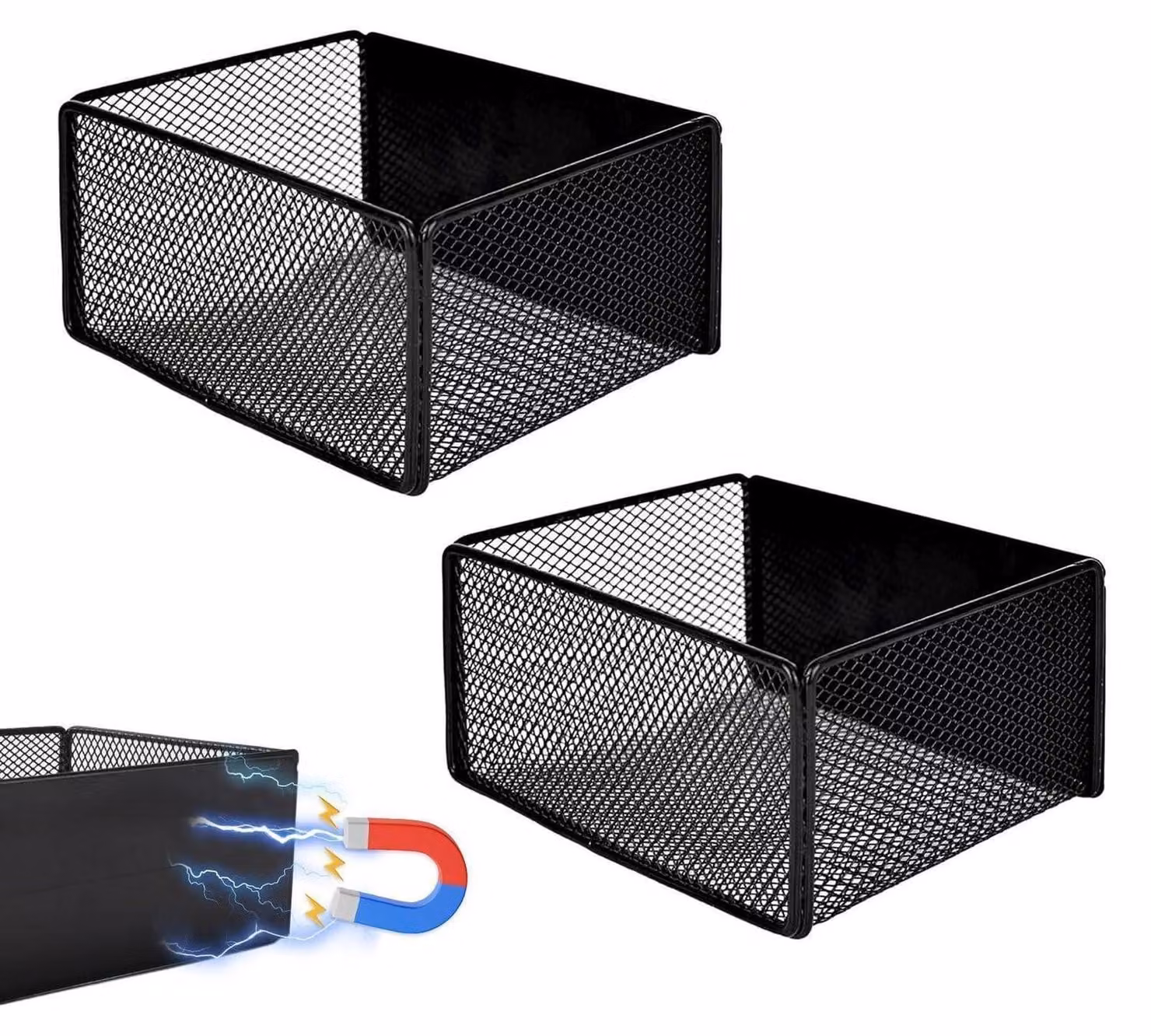 Set da 2 mensole magnetiche per frigorifero, dimensioni 15 x 12 x 7,5 cm, colore nero