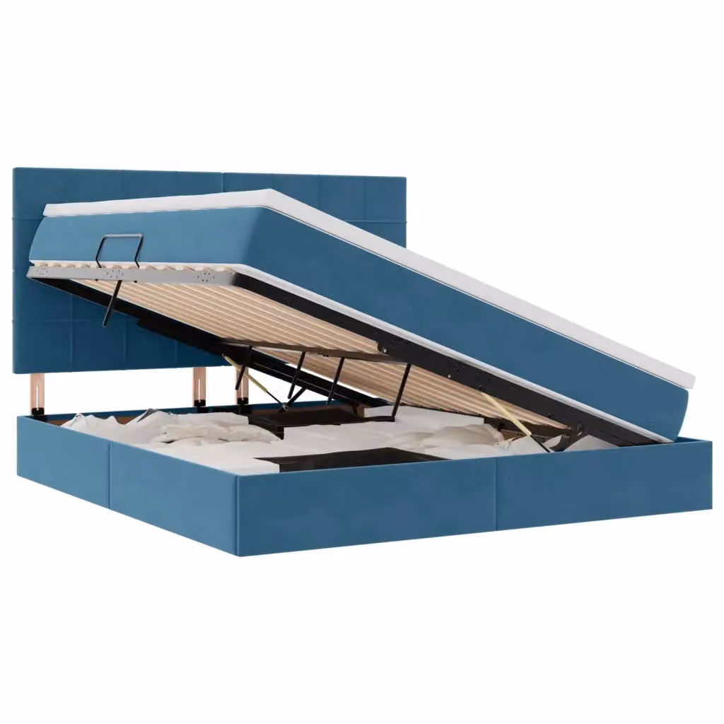 Letto con contenitore e illuminazione LED vidaXL in velluto blu, L/P/H: 160 x 200 x 128 cm – 2
