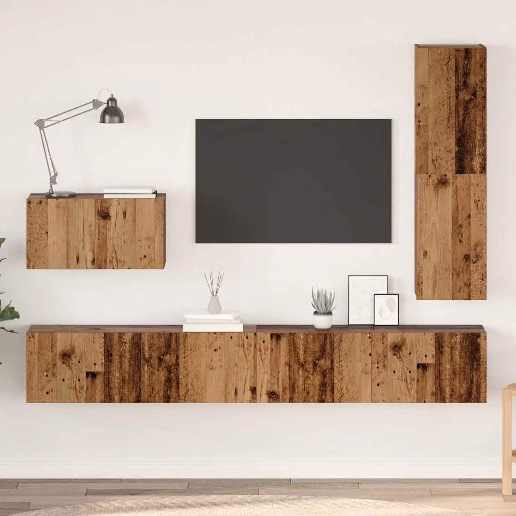 Set mobile TV moderno vidaXL in 4 pezzi color marrone in legno e MDF per soggiorno – 1