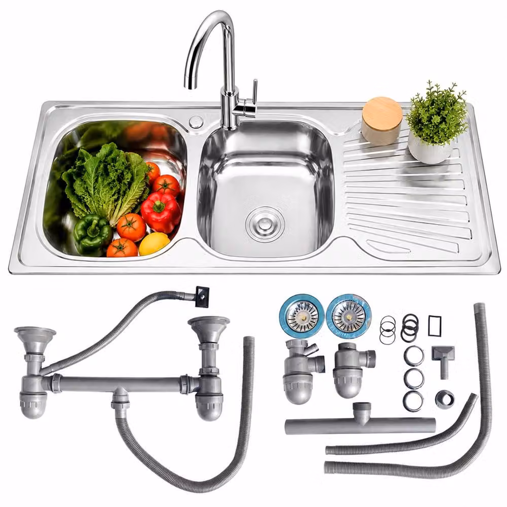 120CM acciaio inox doppio lavello inset sinistra Lavello da cucina in acciaio inox 2 ciotole