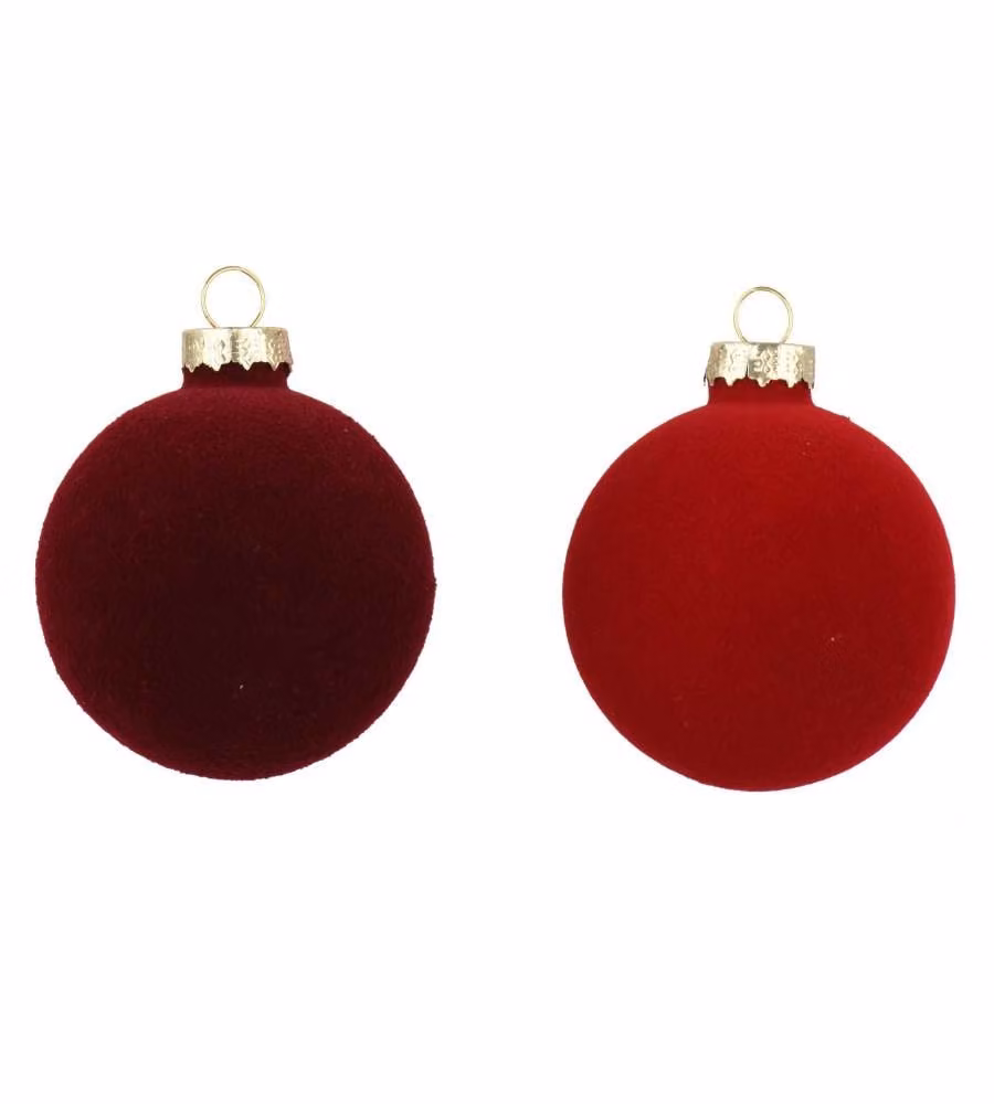 Decoris Set 6 Palline Natale Velluto Rosso 8 cm Decorazioni Albero