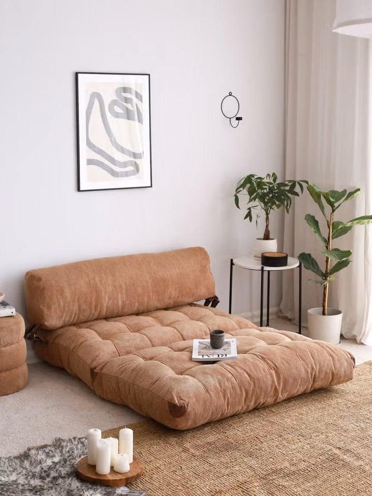 Hanah Home, Fold Kadife 2 - Camel, Divani letto, Divano letto a 2 posti, Cammello, Velluto, 120 x 79 x 75 x cm