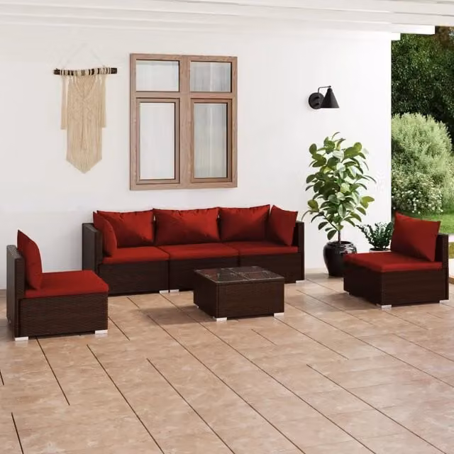 Set Divani da Giardino 6 pz con Cuscini in Polyrattan Marrone 3102195