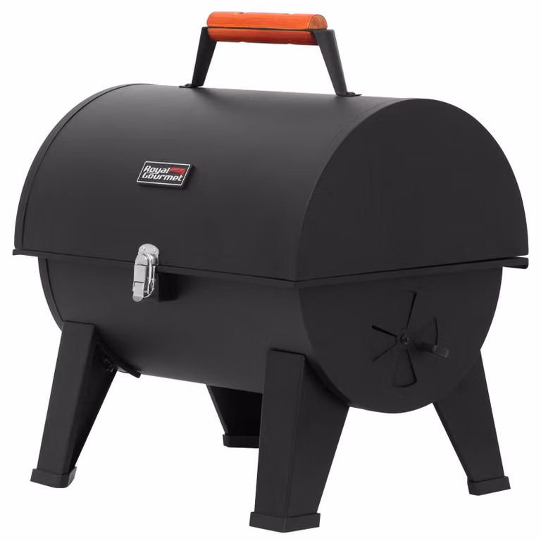 Griglia portatile a carbone, ideale per campeggio, giardino e picnic, pieghevole con manico in legno, colore nero