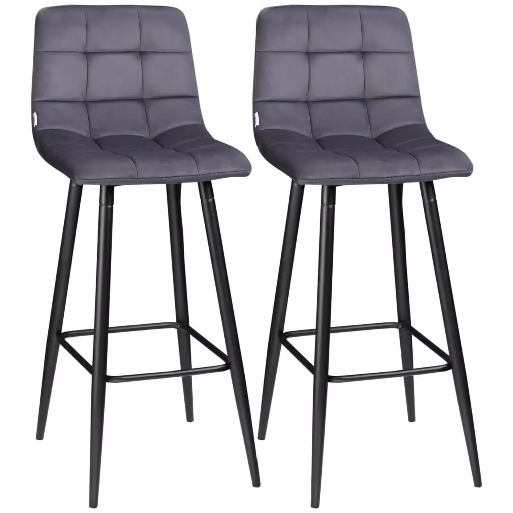 Sgabelli da Bar Minimal in Velluto Grigio con Struttura in Metallo – 2