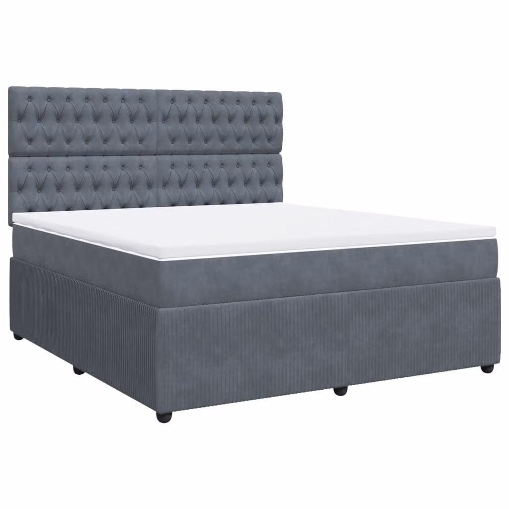 Giroletto a Molle con Materasso Grigio Scuro 180x200 cm Velluto
