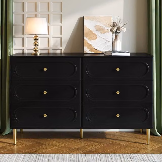 Credenza con 6 Cassetti ¨C MINIMAL ¨C Bianco/Nero, Metallo, Design Moderno per Soggiorno