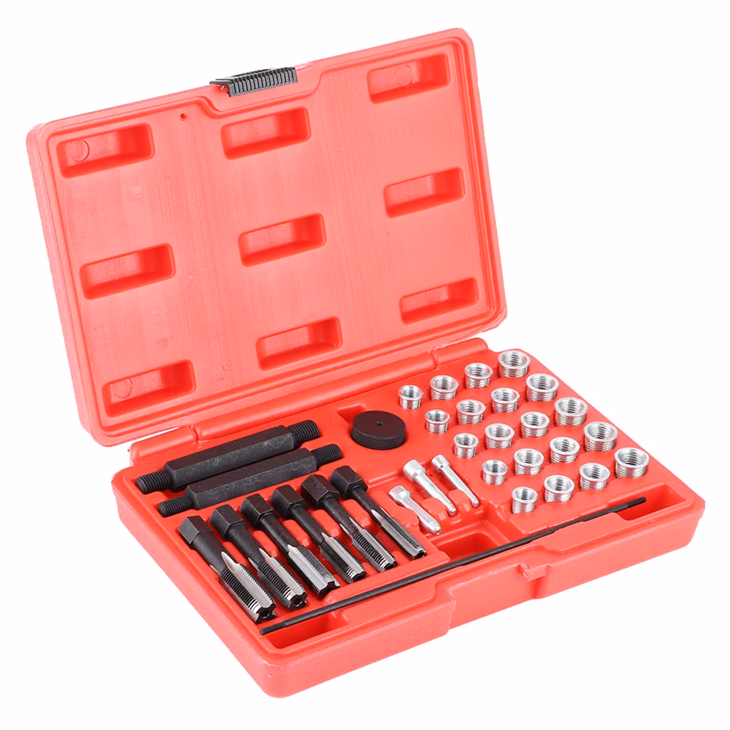 set di 33 pezzi per la riparazione della filettatura delle candelette Set di utensili per la filettatura delle candelette con inserto a rubinetto guida perno