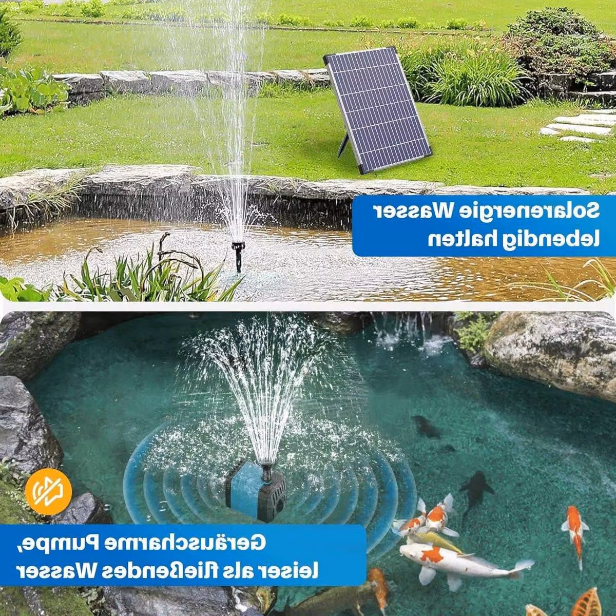 Fontana solare - per abbellire stagni - 4 getti - 450 litri/ora - colore nero