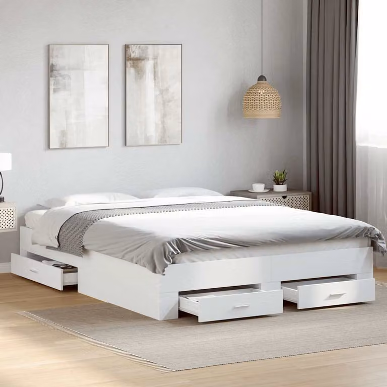 vidaXL Giroletto con Cassetti Bianco in Legno Multistrato L/P/H: 160 x 200 x 32 cm
