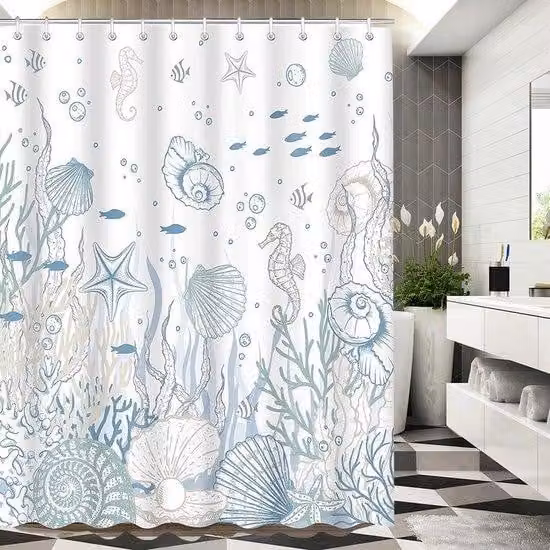 Tenda da bagno impermeabile 240 x 200 cm, in poliestere resistente alle macchie e alla muffa, con robusta montatura ad anelli, design idrorepellente, lavabile, dotata di occhielli e 16 ganci per tenda da doccia.