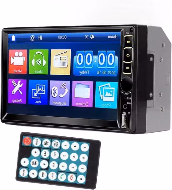 Autoradio Doppio Din con Schermo Touch da 7 Pollici, Bluetooth, Telecamera Posteriore e Ricezione AM/FM, Colore Nero