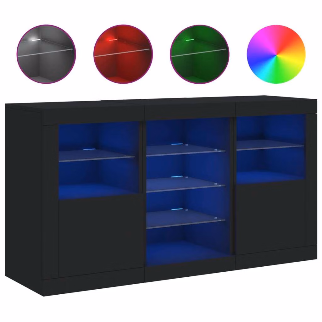 Credenza con Luci LED Nera 123x37x67 cm