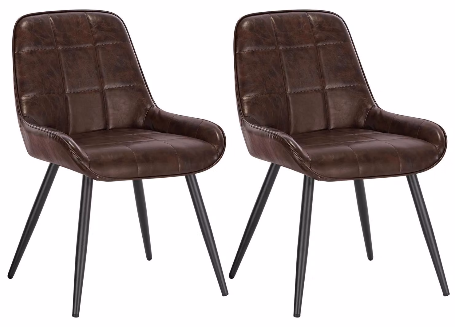 Sedie da pranzo - Modello moderno - Set da 2 - Ergonomiche - Regolabili in altezza - Con braccioli - Struttura in metallo - Pelle marrone scuro