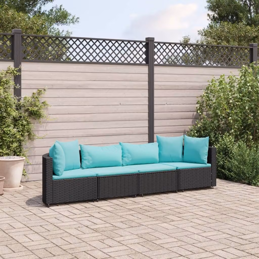 Maison Exclusive - Set Divani da Giardino 4 pz con Cuscini Nero in Polyrattan