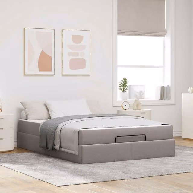 Letto con struttura imbottita e materasso vidaXL in tessuto con cassetti, L/P/H: 140 x 200 x 43,5 cm, disponibile in beige o grigio – 1