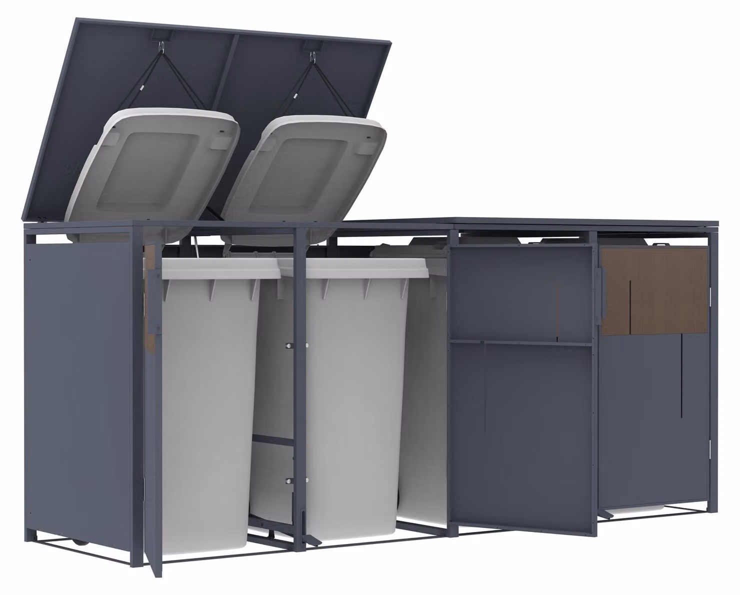 Portacestini antracite effetto legno per 4 bidoni della spazzatura