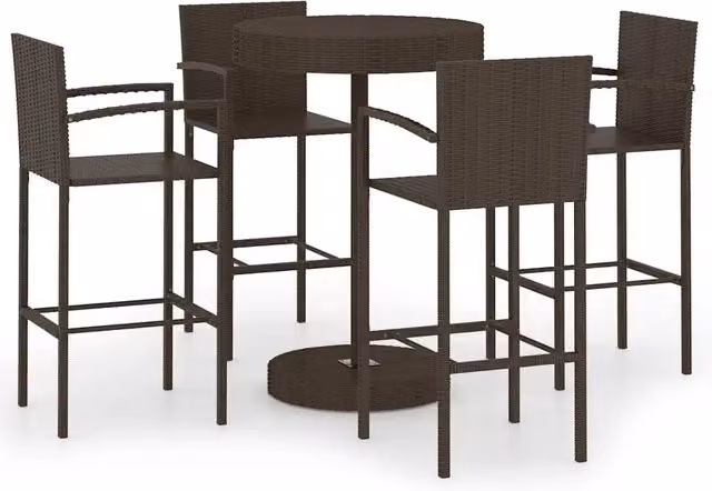 Set da Bar da Giardino 5 pz | Set Salotto da Giardino in Polyrattan Marrone