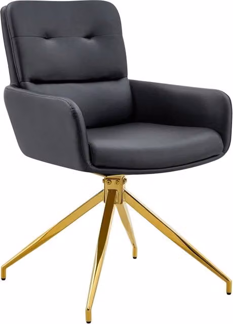 Set di 2 sedie da pranzo girevoli 360° in similpelle nera e metallo dorato