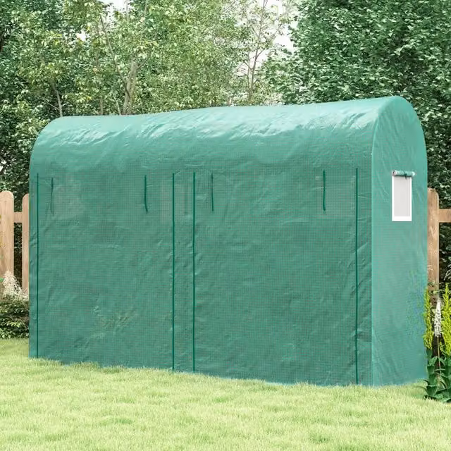 Serra da giardino WISHDOR verde con struttura in acciaio, copertura in plastica, porta avvolgibile e 4 finestre, L/P/H: 300 x 100 x 200 cm – 1