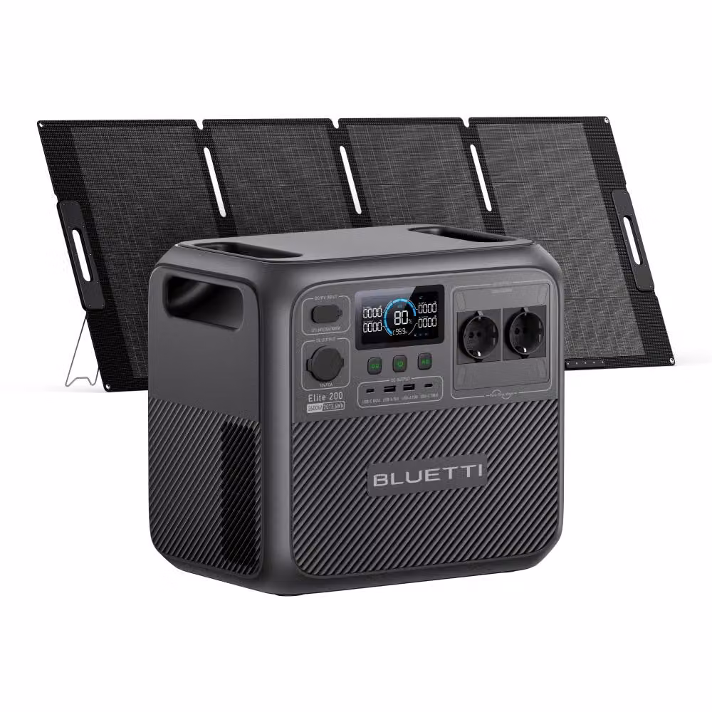 BLUETTI Generatore solare Elite 200 V2 con pannello solare da 350W incluso, centrale elettrica portatile da 2073,6Wh, alimentazione di emergenza per il campeggio, interruzioni di corrente