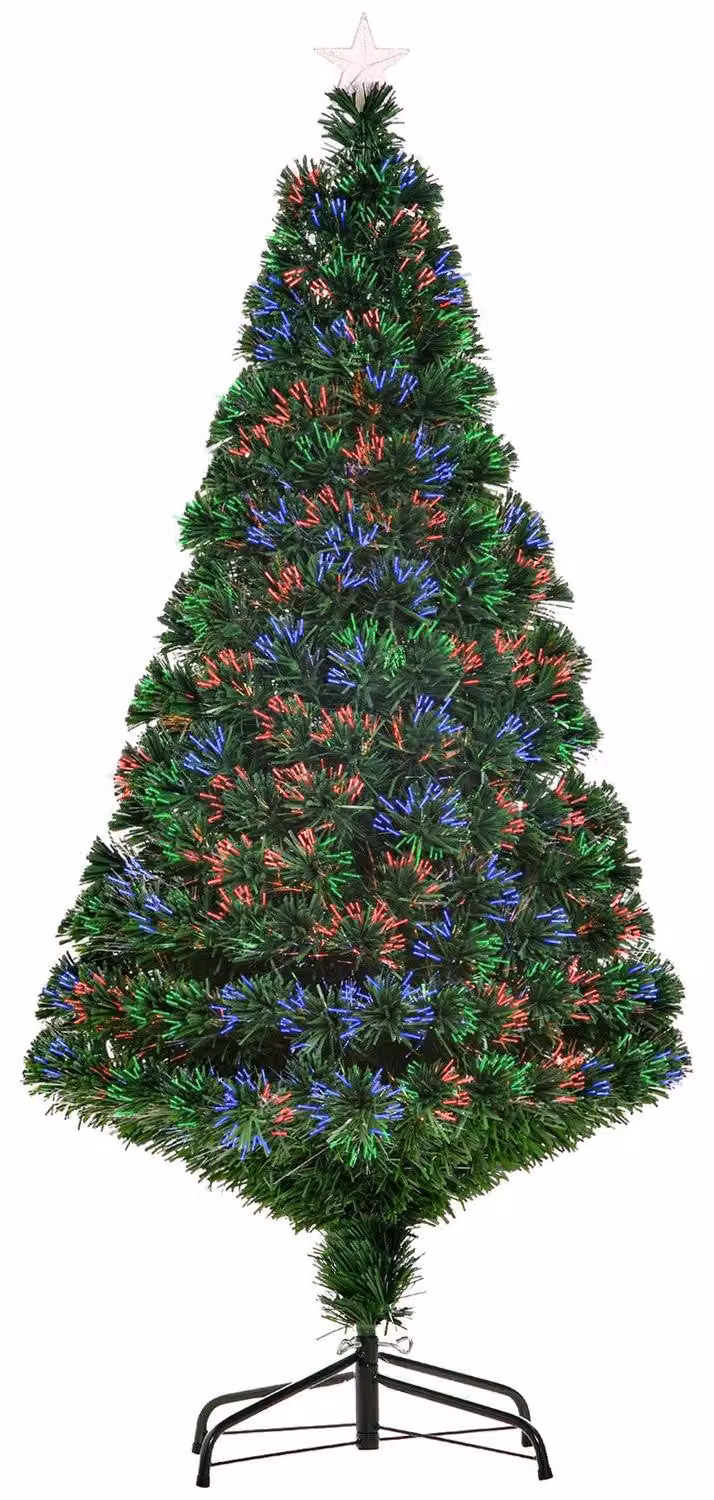 Albero di Natale Albero di Natale artificiale Albero in fibra luminosa a LED con supporto in metallo, fibra ottica cambia colore, verde, 150 cm