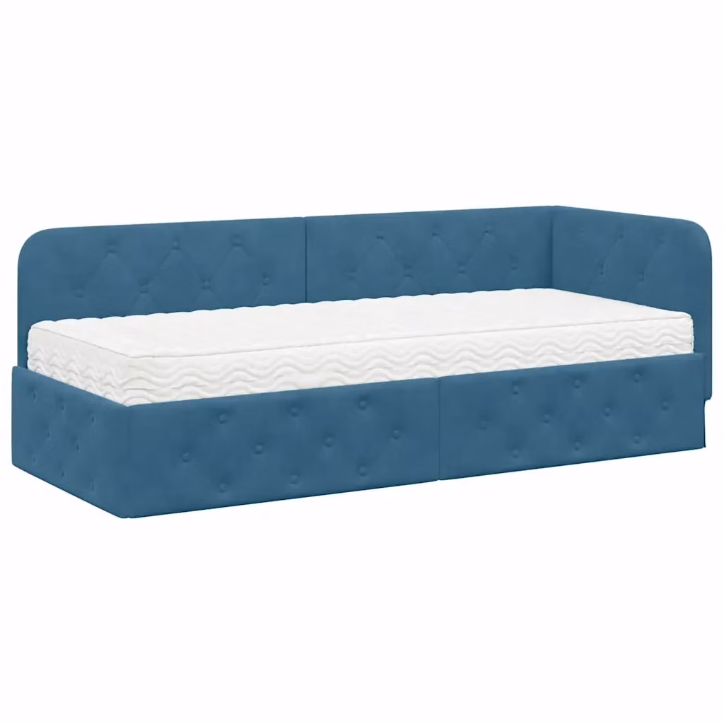 Cornice del letto ad angolo vidaXL in velluto blu, L 200 x P 80 x H 84 cm – 2