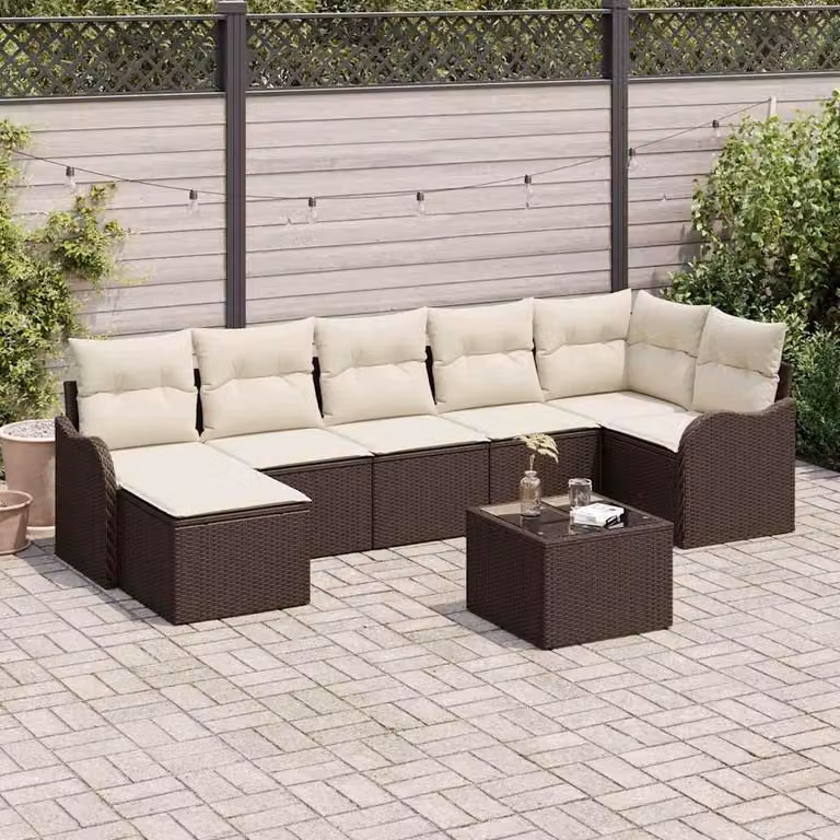 Maison Exclusive - Set Divano da Giardino 8 pcs Marrone e bianco Poly Rattan