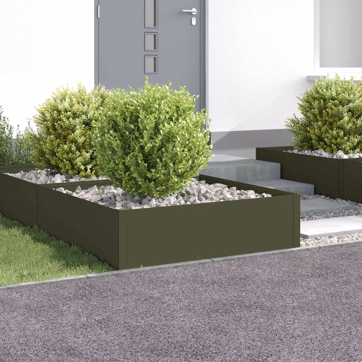 Set di 4 bordure per prato vidaXL in acciaio colore verde oliva L 100 x P 100 x H 35 cm
