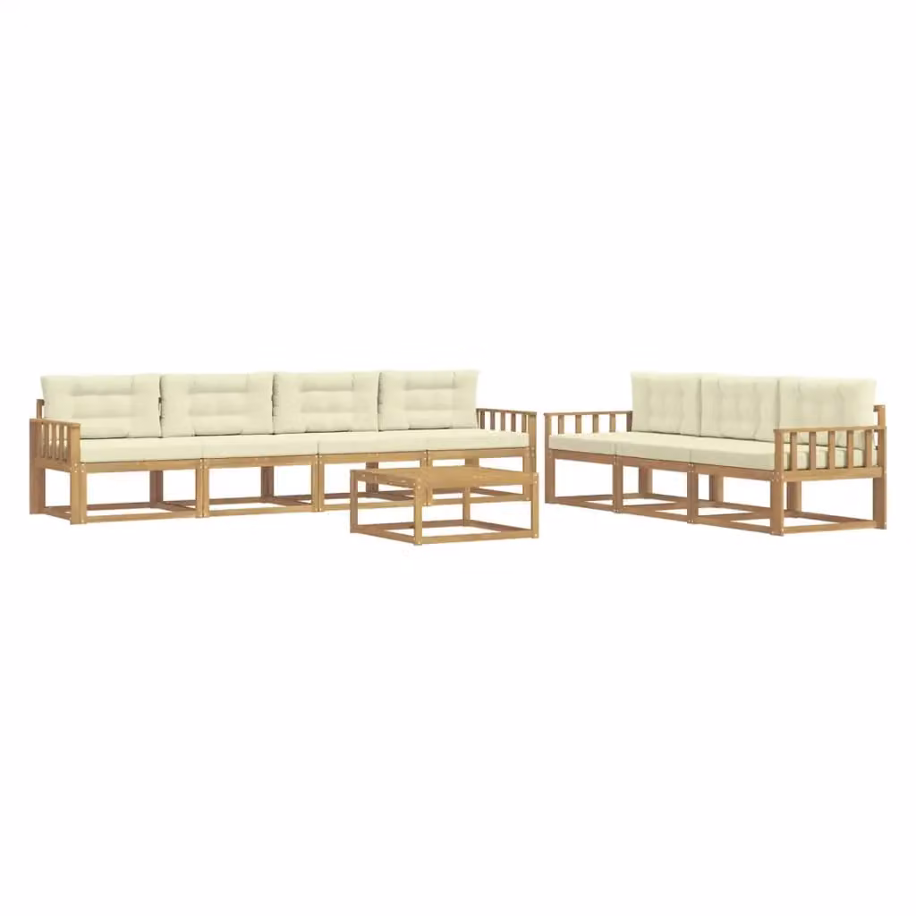 Set di divani da esterno a forma di U vidaXL in legno di acacia con cuscini Bianco e Beige – 2