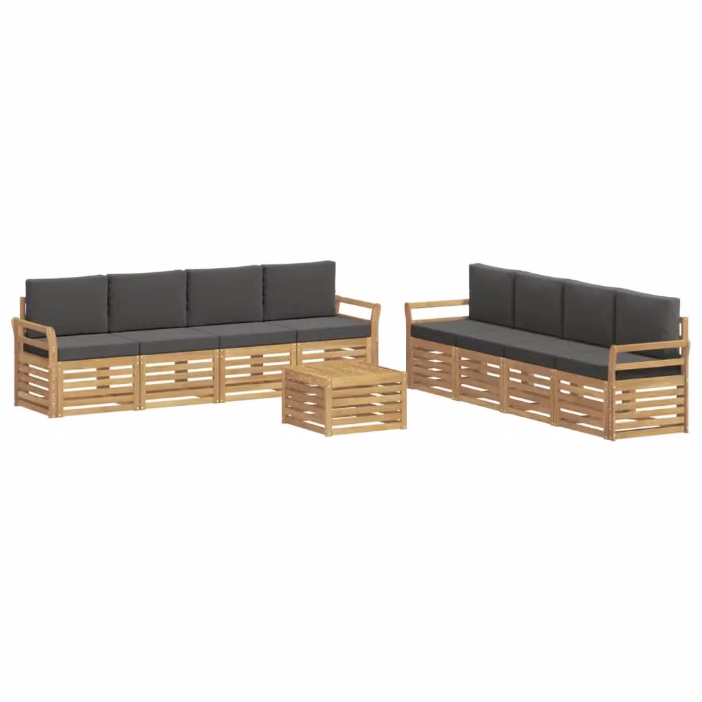 Set di mobili da esterno vidaXL composto da divano a 3 posti, poltrone e tavolino da caffè in legno di acacia con cuscini bianchi e antracite – 2