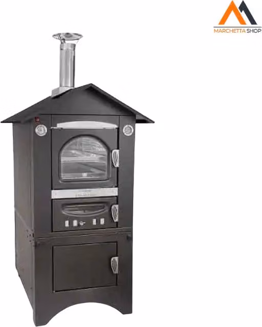 Forno portatile a legna Smart Clementi in acciaio inox e alluminio, colore antracite e nero, con termometro e ruote, L: 80 cm, P: 45 cm