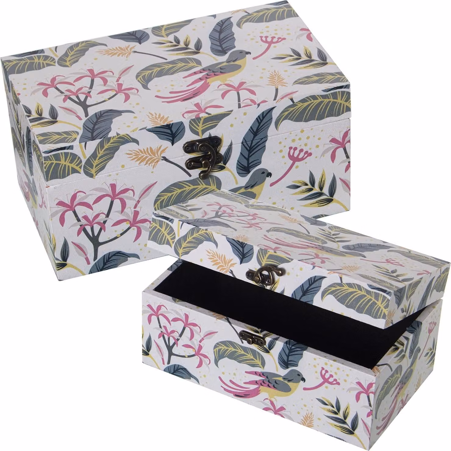 Set di 2 scatole portaoggetti in MDF/poliestere, dimensioni 30x18x15 cm e 24x14x12 cm