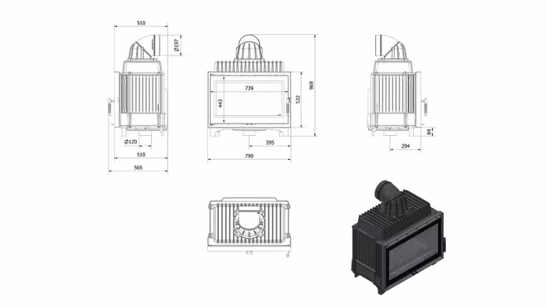 Inserto per caminetto in ghisa KRATKI FRANEK DECO 14 kW Ø 200