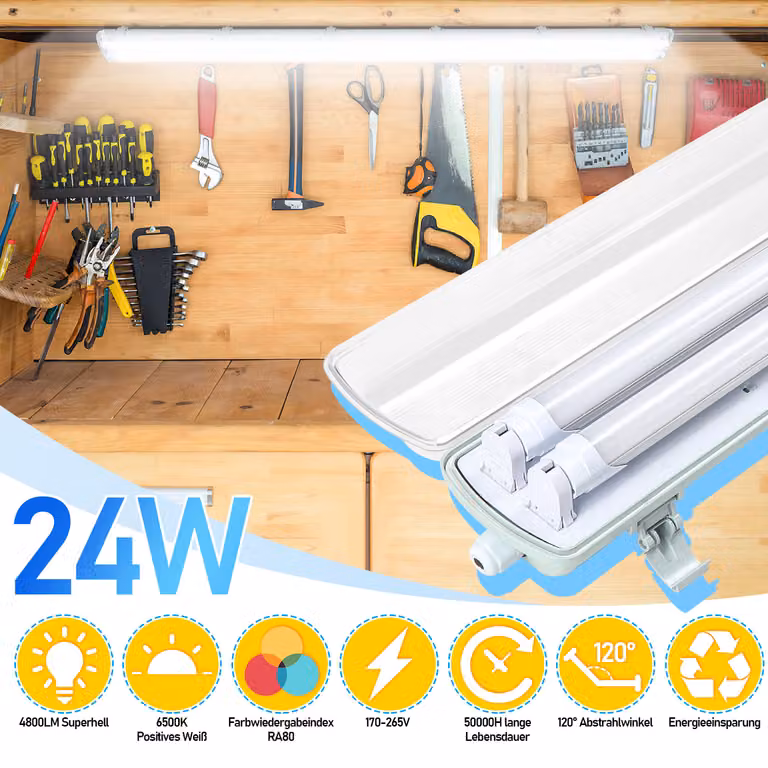 Clanmacy 20X LED a prova di umidità apparecchio di illuminazione diffusore 150cm 2 x 24W T8 tubo bianco freddo 6500K IP65