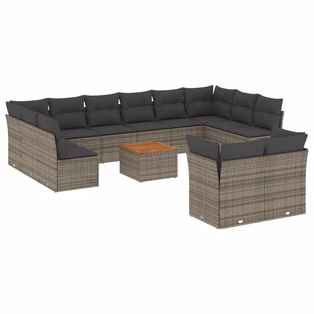 vidaXL Set Divani da Giardino 13 pz in Polyrattan con Cuscini e Tavolino da Caffè, Colore Grigio e Marrone – 2