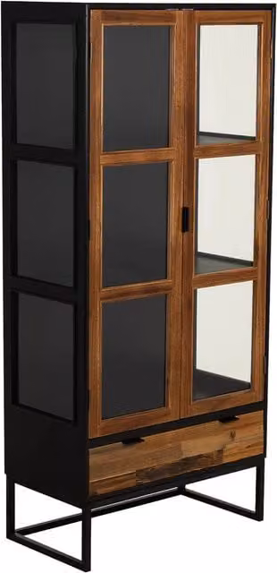 Vetrina in legno di recupero nero con 2 ripiani 72x40,5x158,5h cm