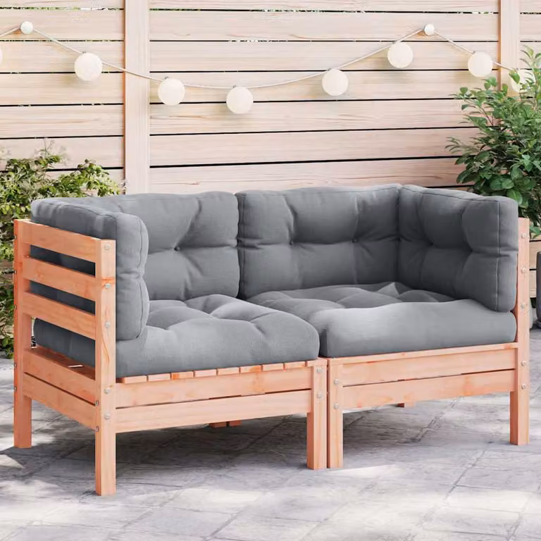 Divano Angolare da Giardino vidaXL in Legno Massello Douglas con 2 Cuscini in Tessuto Grigio e Marrone