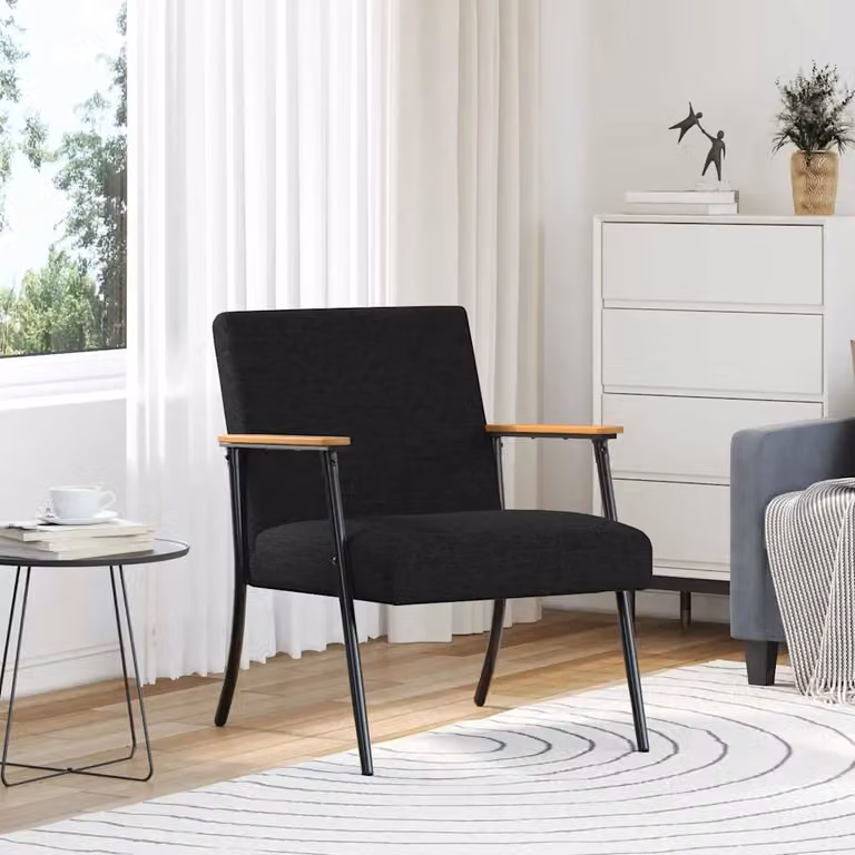 Poltrona vidaXL in tessuto nero con braccioli e design minimalista per soggiorno o camera da letto