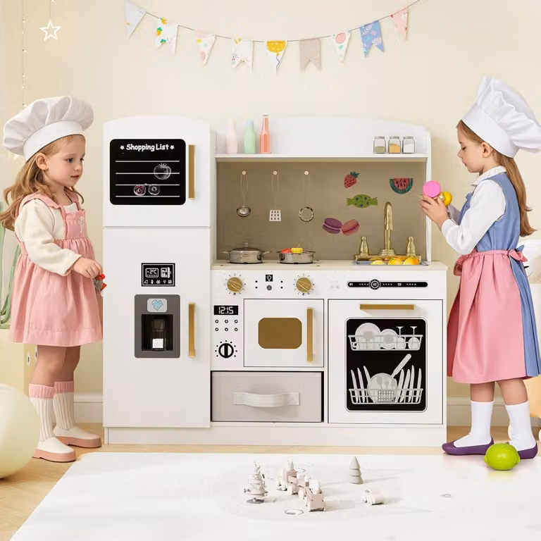 Set cucina giocattolo in legno Costway per bambini con lavagna, colore bianco
