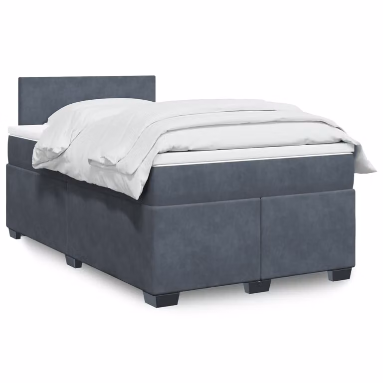 vidaXL Giroletto a Molle con Materasso Ibrido in Velluto Grigio e Bianco L/P/H: 200 x 120 x 76,5 cm